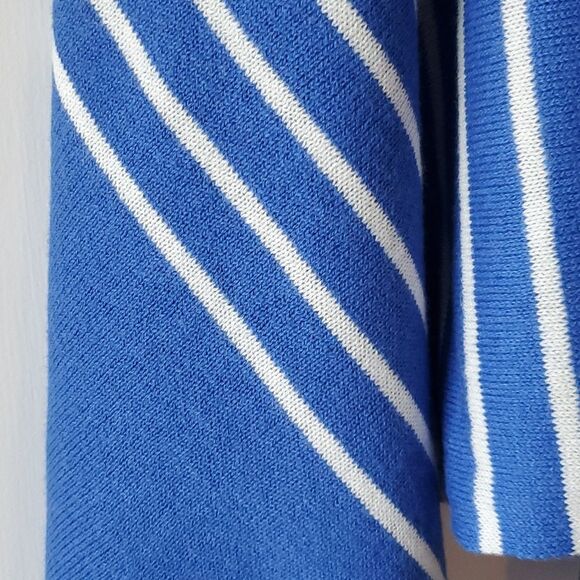 NWOT HANNAH ROSE COTTON CASHMERE ROYAL BLUE WHITE STRIPE ASSYMETRIC PONCHO SCARF - Picture 5 of 6